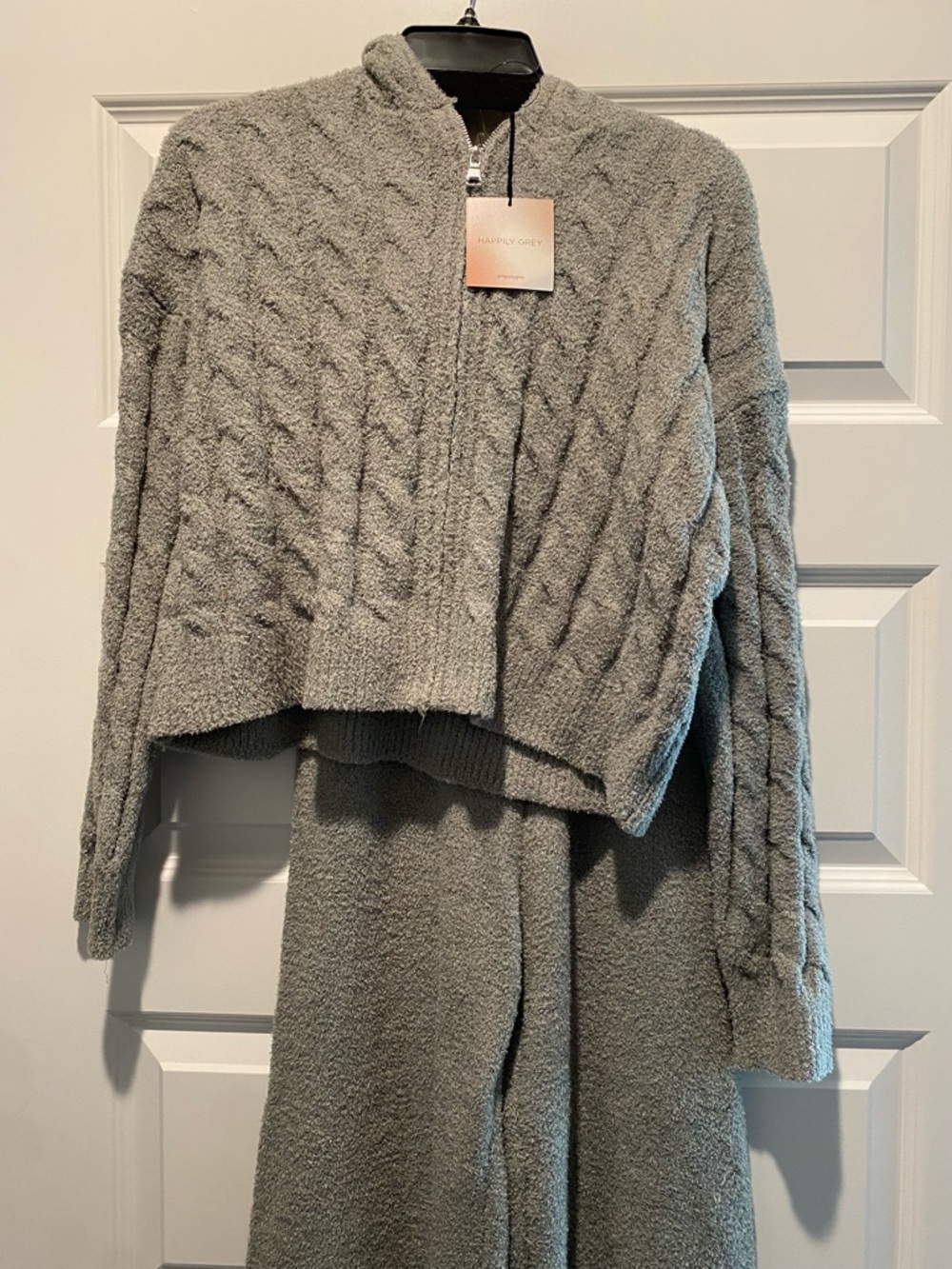 Cozy Grey Cable-Knit Lounge Zip Cardigan